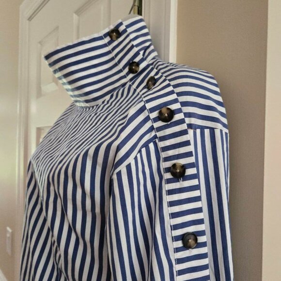 Veronica Beard Fauri Striped Off-The-Shoulder Long Sleeve Shirt Size 4 - Picture 14 of 16